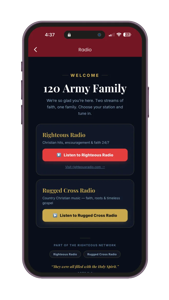 120 Army app screen